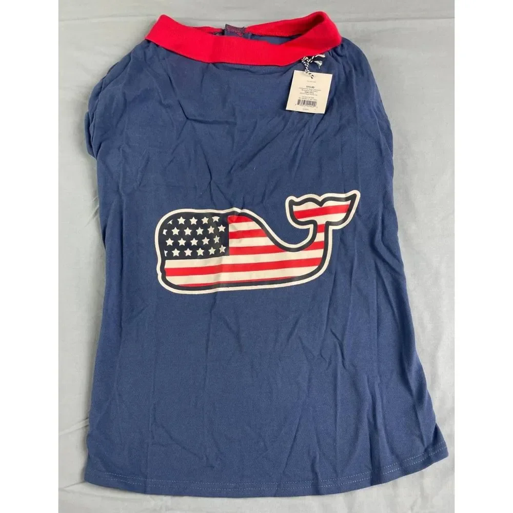 Vineyard Vines For Target Flag Whale Pet Polo Shirt Knit Blue Red Size L NWT